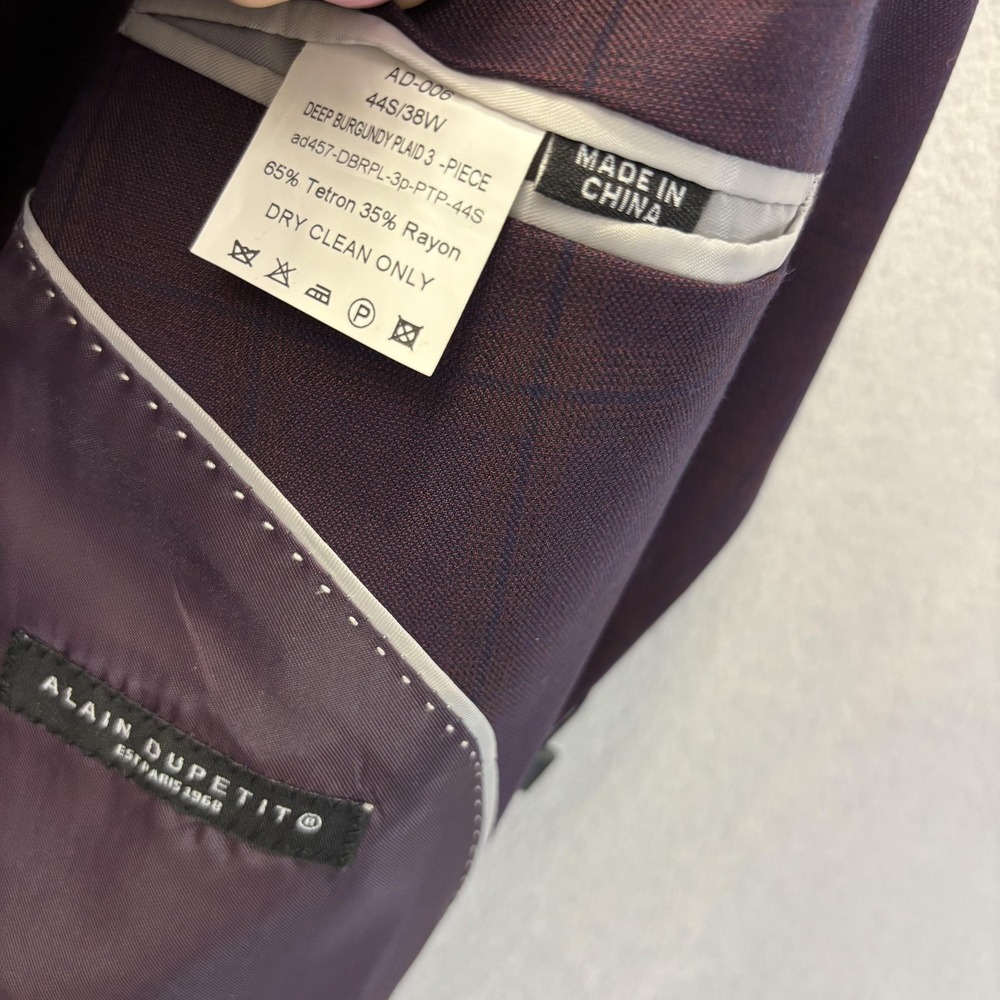 NWT Alain Dupetit Blazer Vest 2 Pc Set Mens 44S Purple Plaid Formal Suit Jacket - Picture 10 of 16